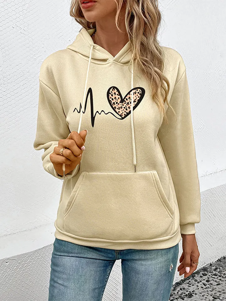 Perfee Dropped Shoulder Front Pocket Heart Graphic Hoodie