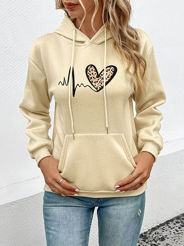 Perfee Dropped Shoulder Front Pocket Heart Graphic Hoodie