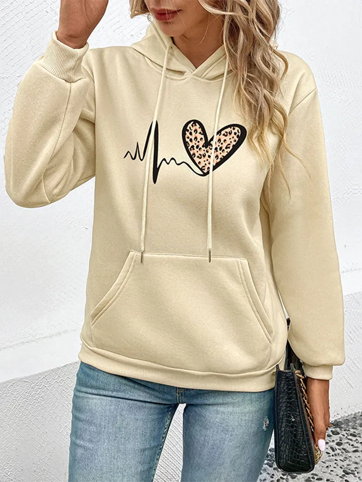 Perfee Dropped Shoulder Front Pocket Heart Graphic Hoodie