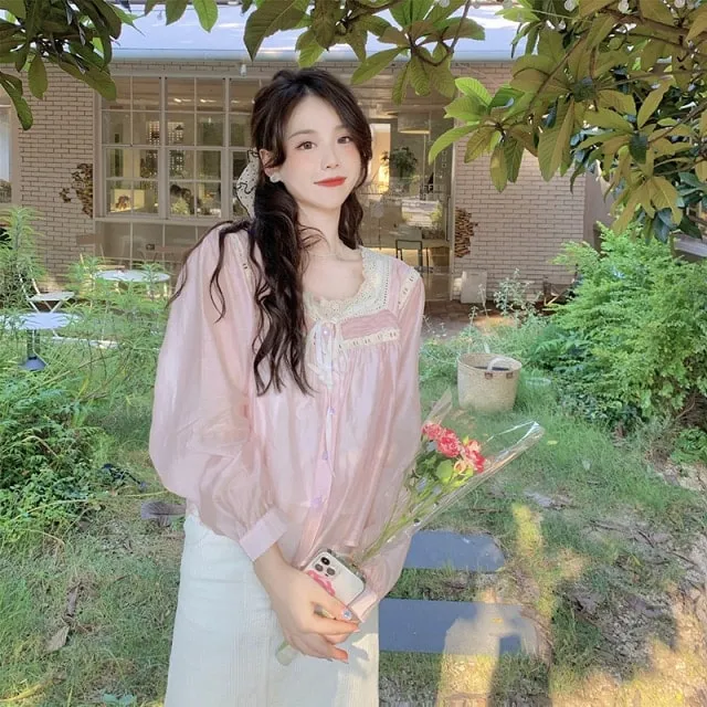 Pink Vintage Lace Bow Lolita Blouse