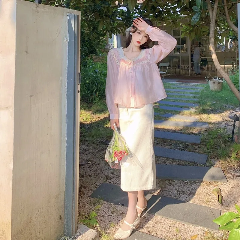 Pink Vintage Lace Bow Lolita Blouse