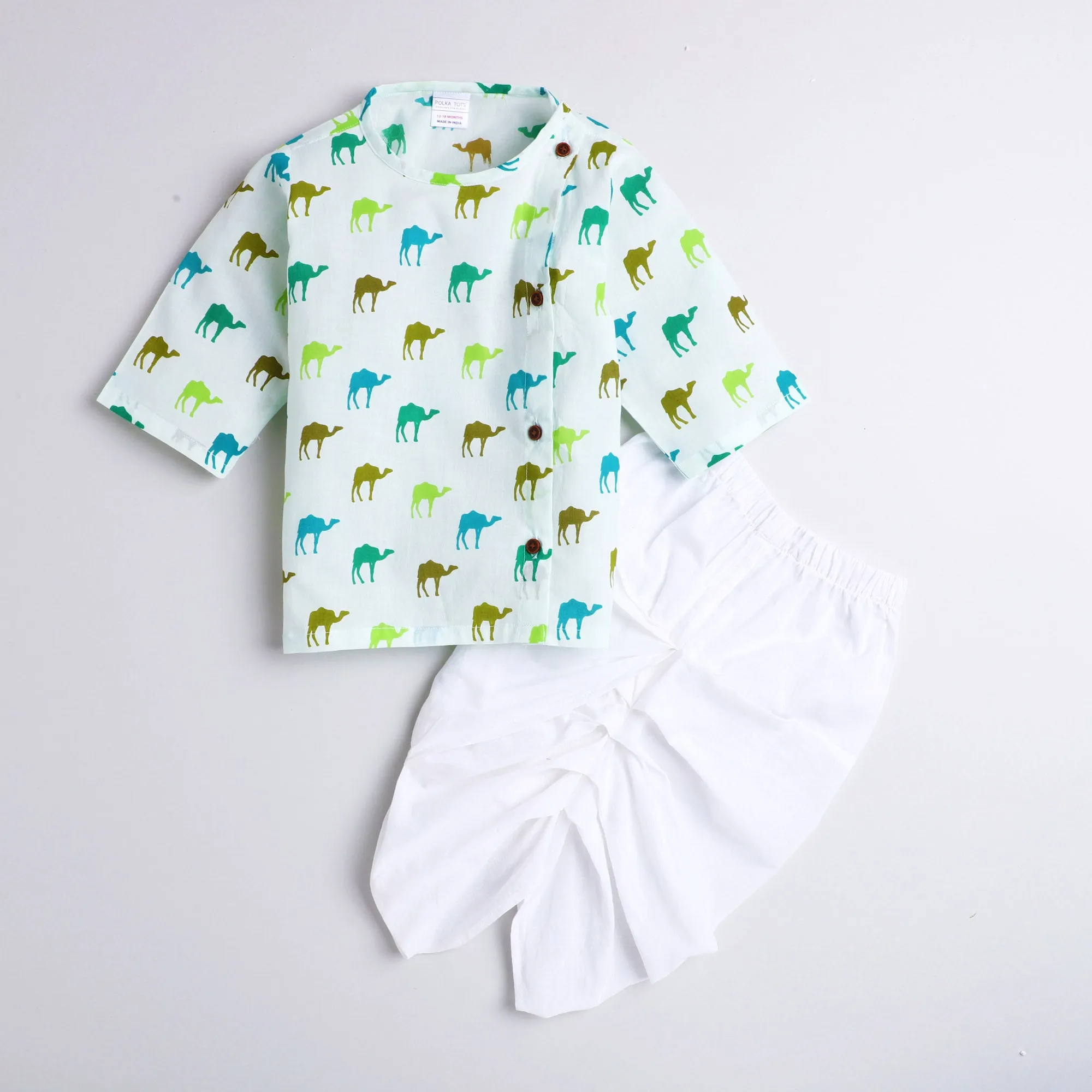 Polka Tots Dhoti Kurta Set for Boys 100% Super Soft Cotton Traditional Ethnic Wear For Kids Camel White