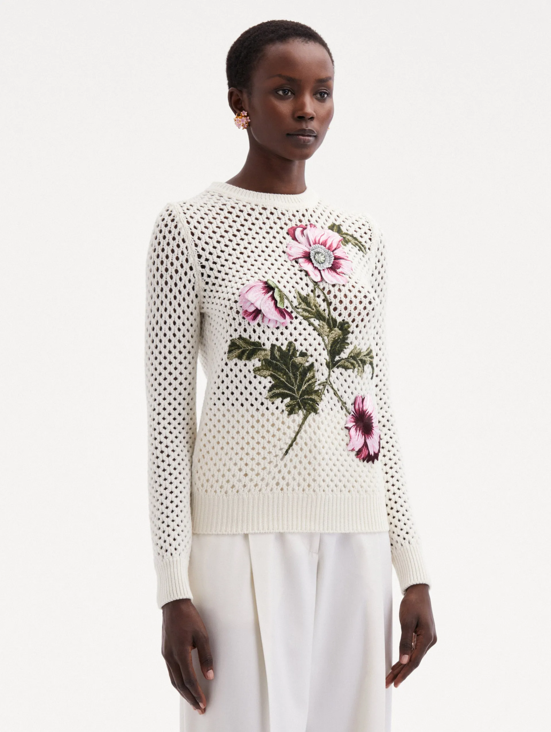 Poppy Embroidered Crochet Pullover