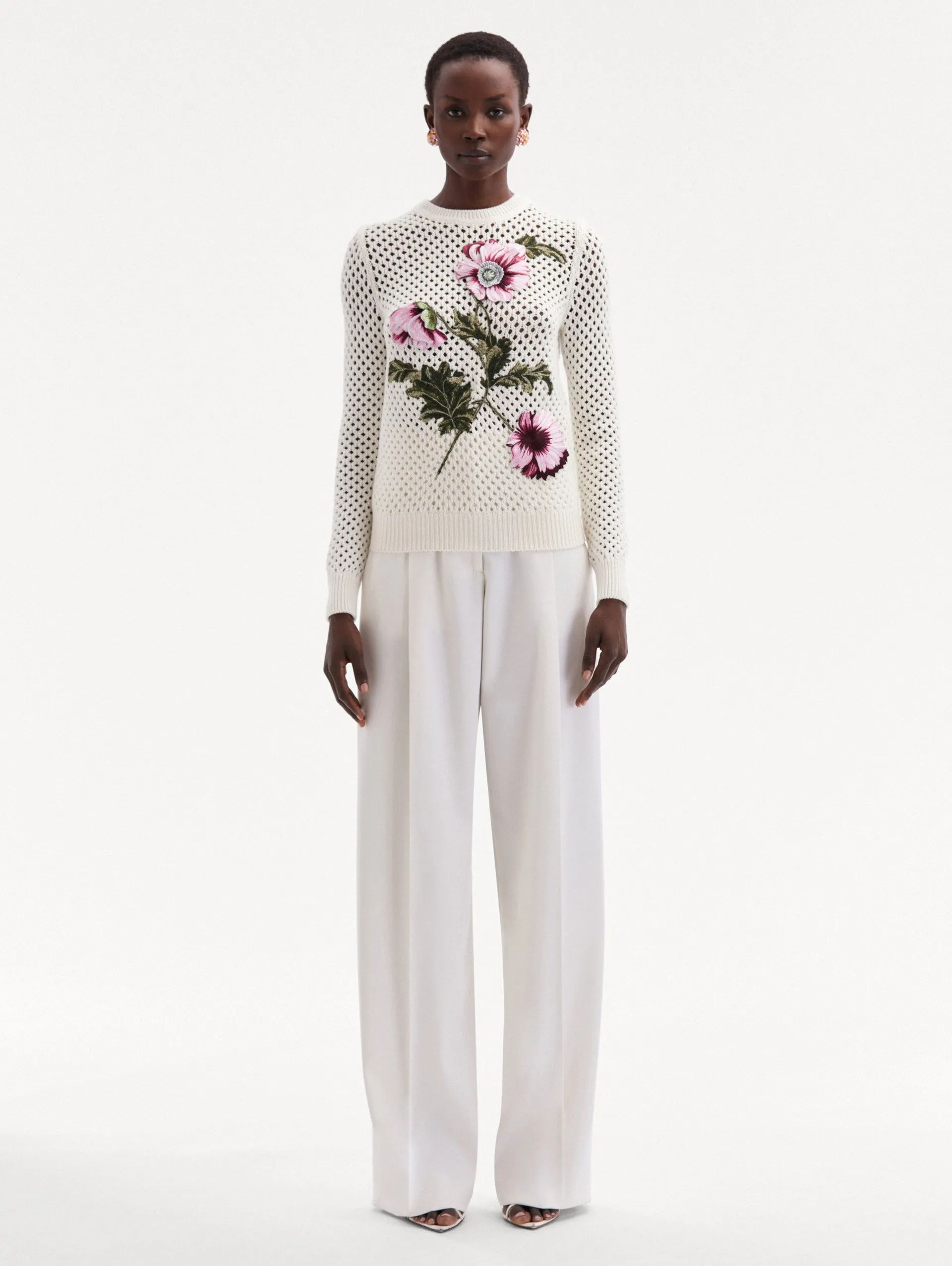 Poppy Embroidered Crochet Pullover