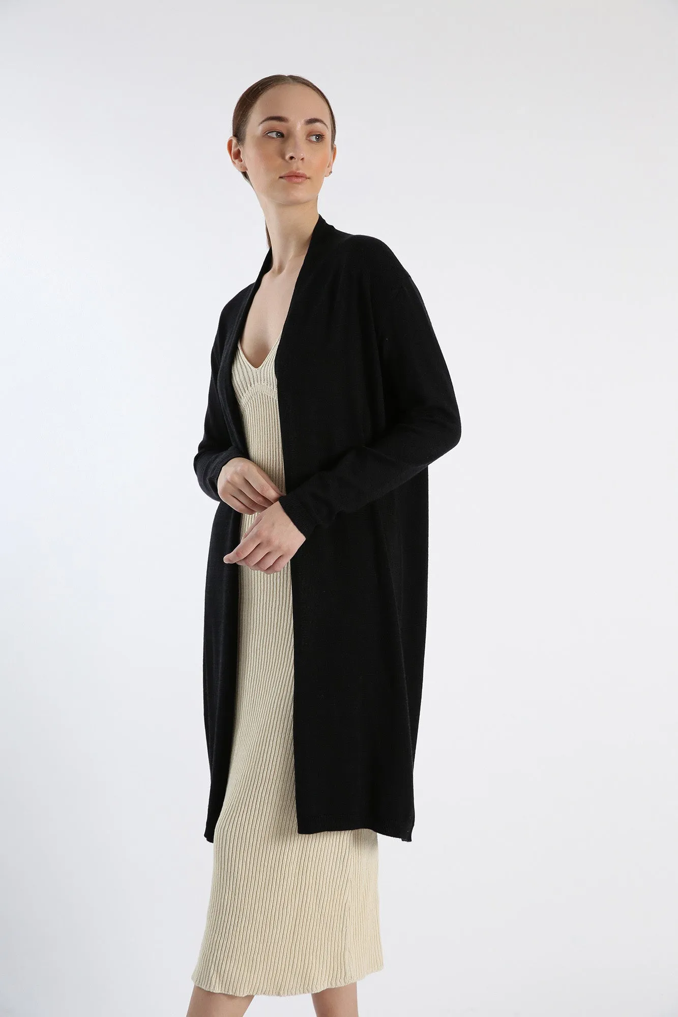 Pure Cashmere Tunic Cardigan - Black