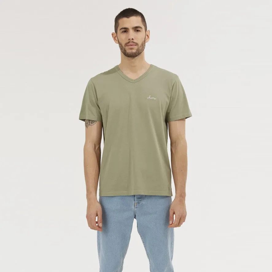 "Cheers" V-Neck Tee (Olive Green)