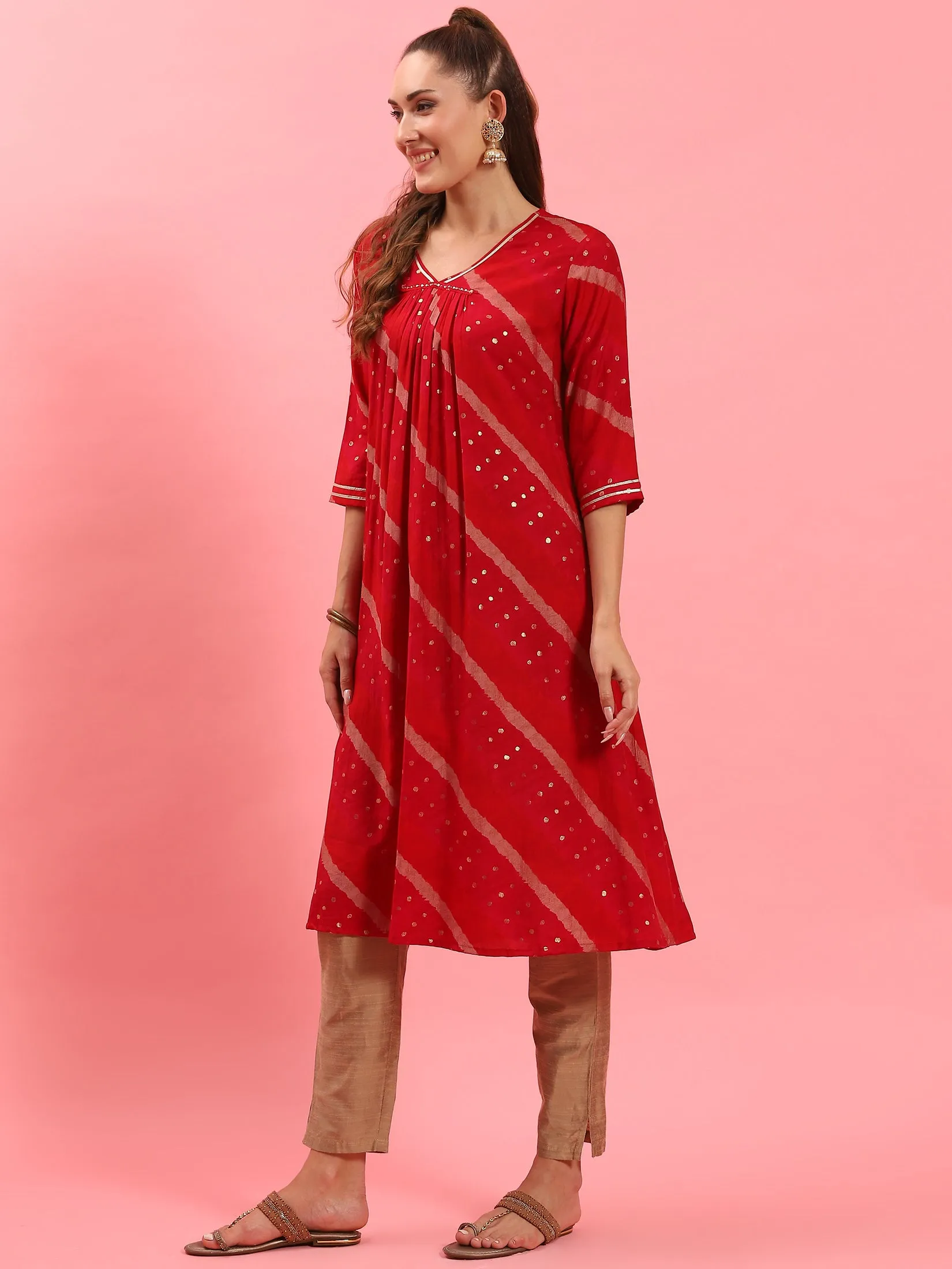 Red Stripe Printed Kurta