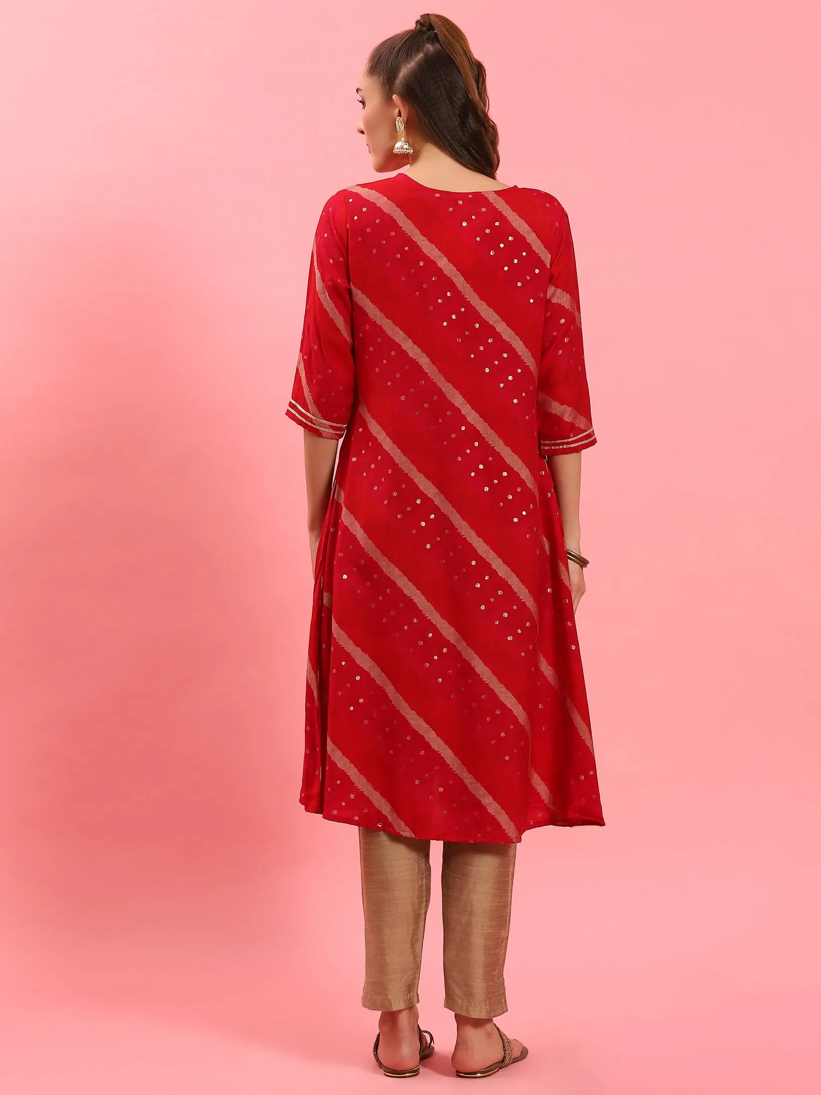 Red Stripe Printed Kurta
