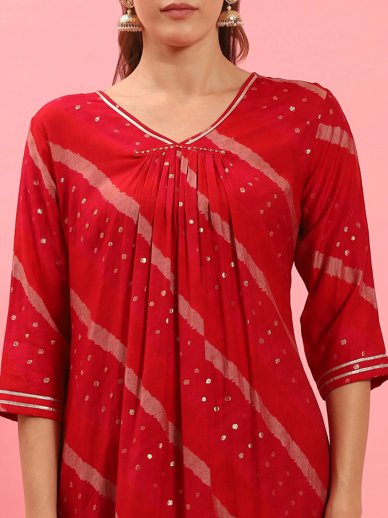 Red Stripe Printed Kurta