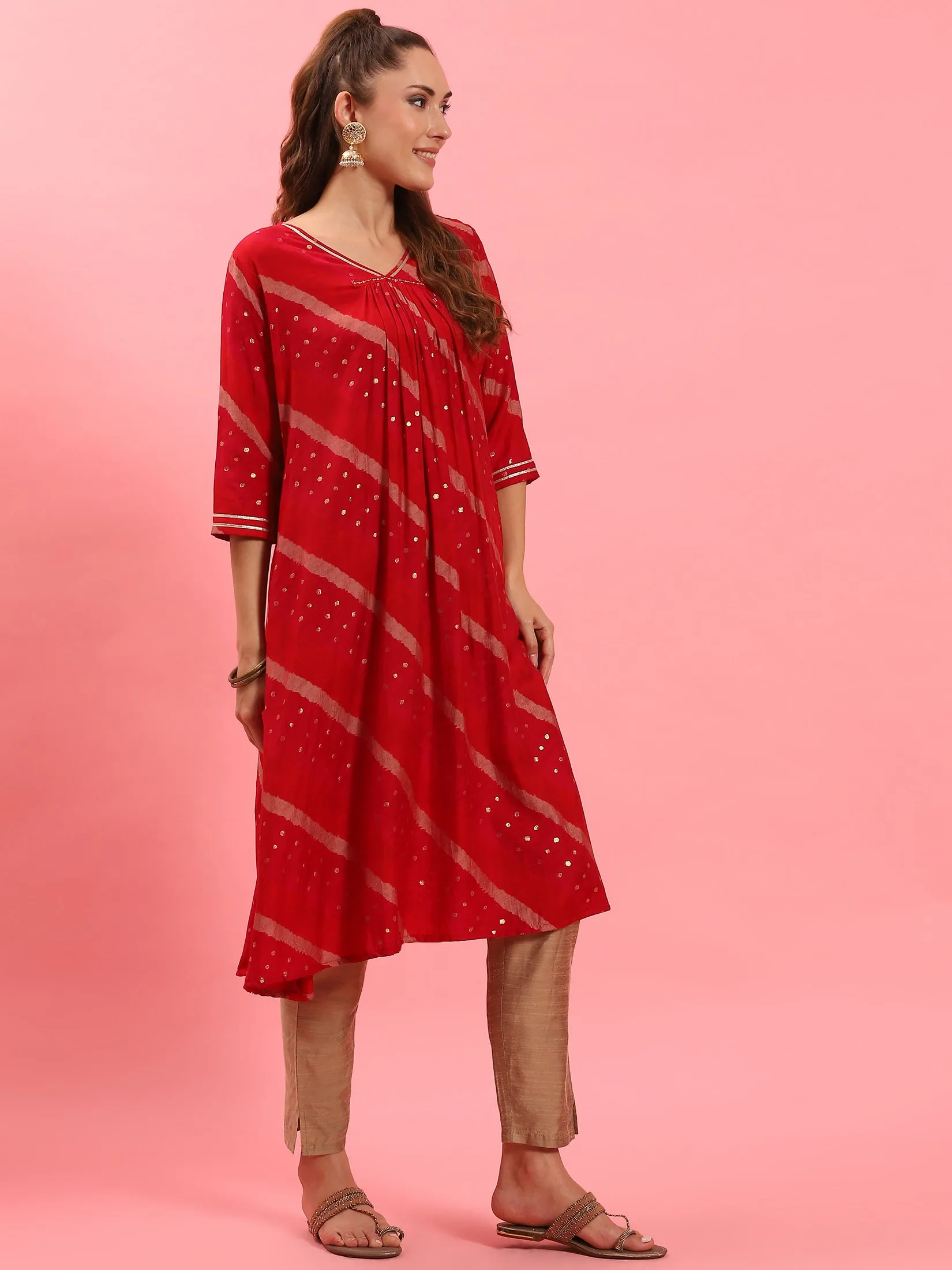 Red Stripe Printed Kurta