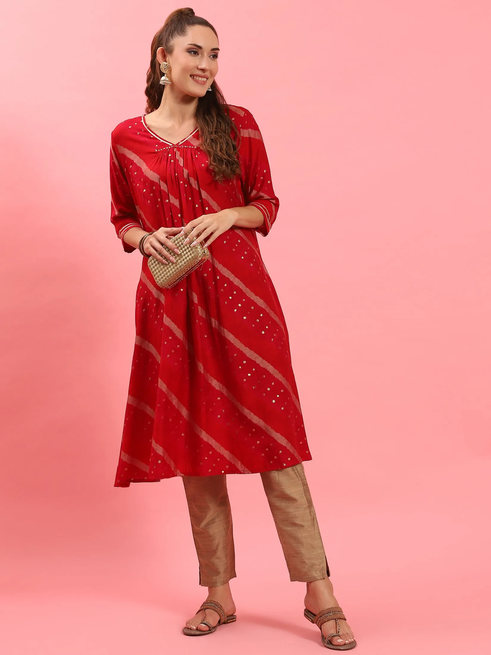 Red Stripe Printed Kurta