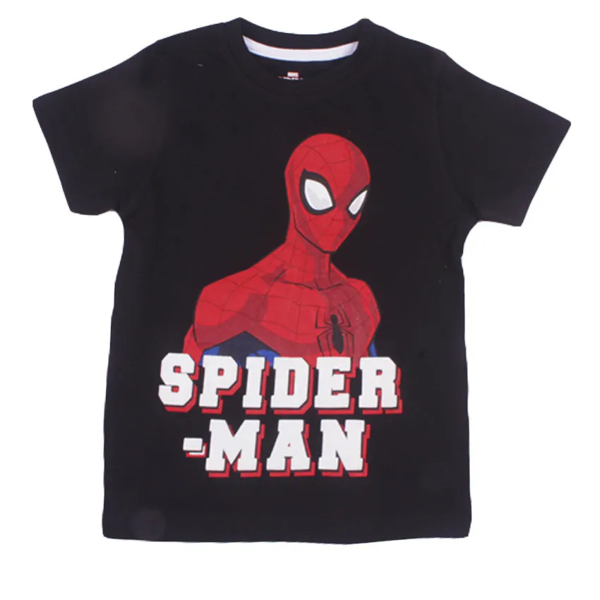 REDTAG Black Spiderman T-Shirt for Boys