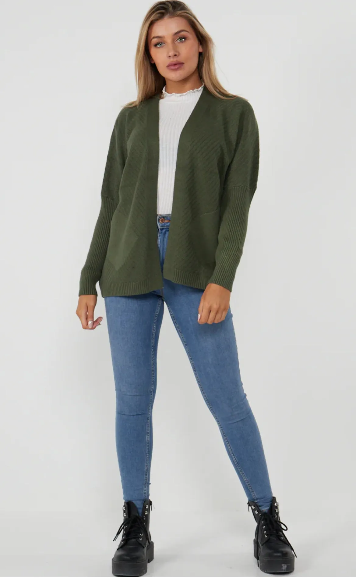 Ribbed Detail Hip Long Open Front Cardigan