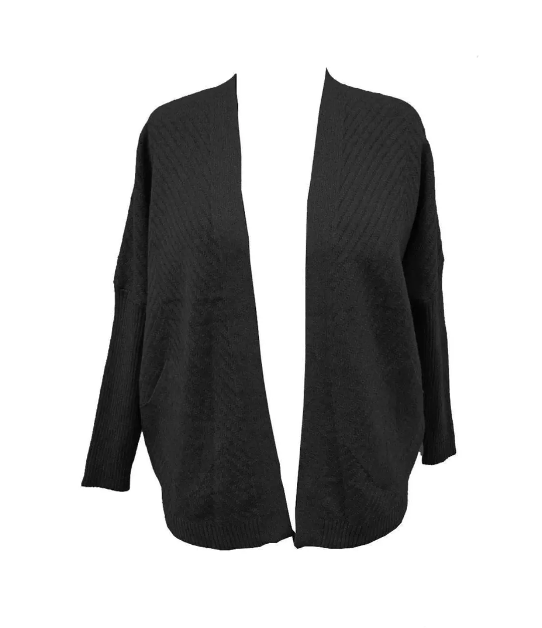 Ribbed Detail Hip Long Open Front Cardigan