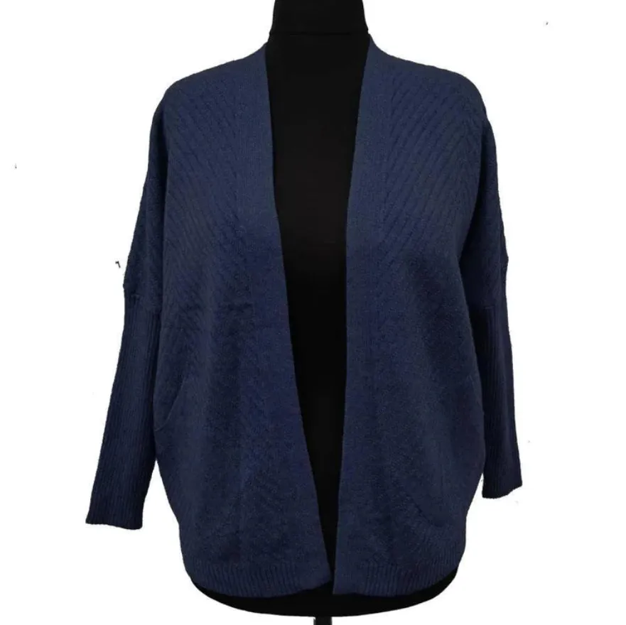 Ribbed Detail Hip Long Open Front Cardigan