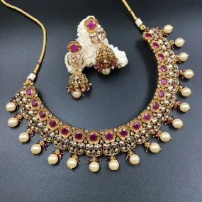 Round Neck Gold Plated Necklace Set 12947-28