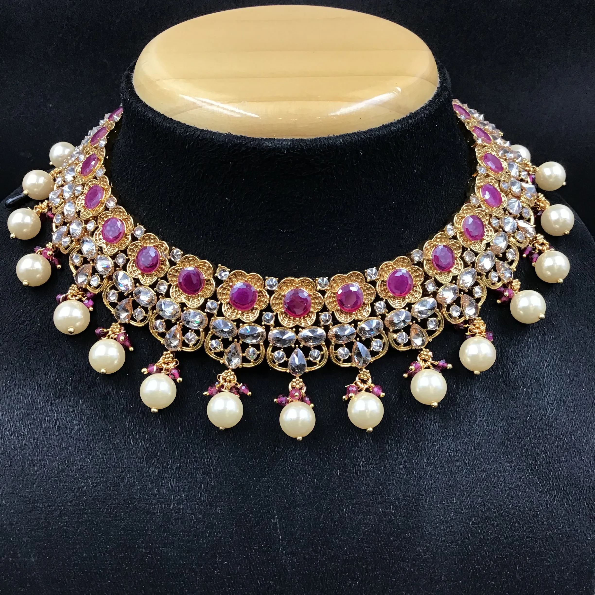 Round Neck Gold Plated Necklace Set 12947-28