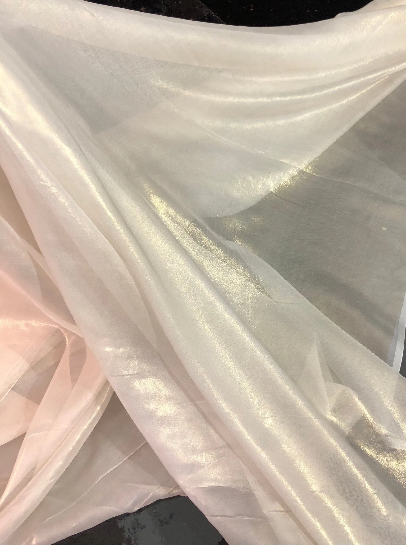 Silk chiffon 54&quot; wide     Ivory gold matalic french silk chiffon fabric sold by the yard