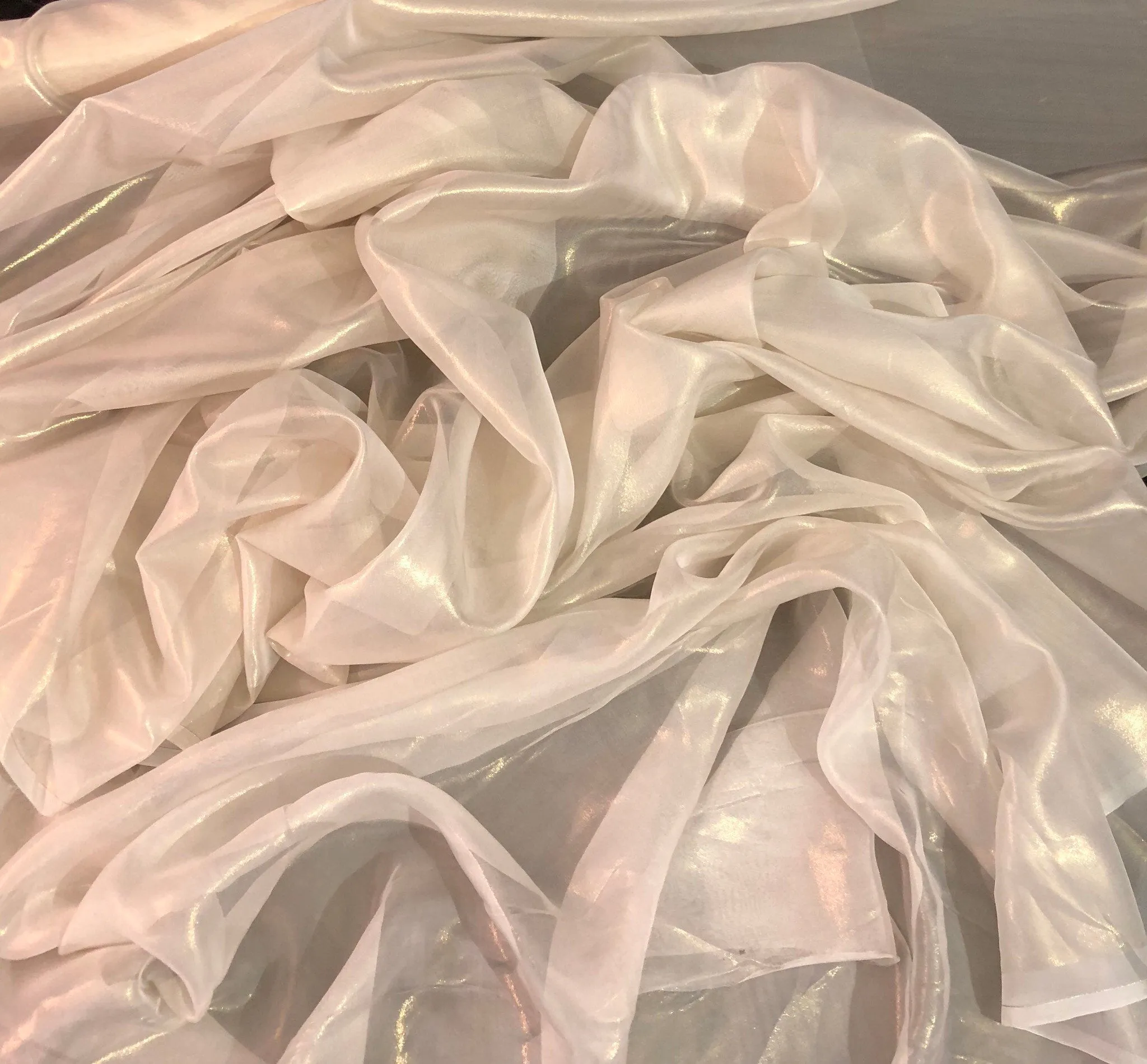 Silk chiffon 54&quot; wide     Ivory gold matalic french silk chiffon fabric sold by the yard