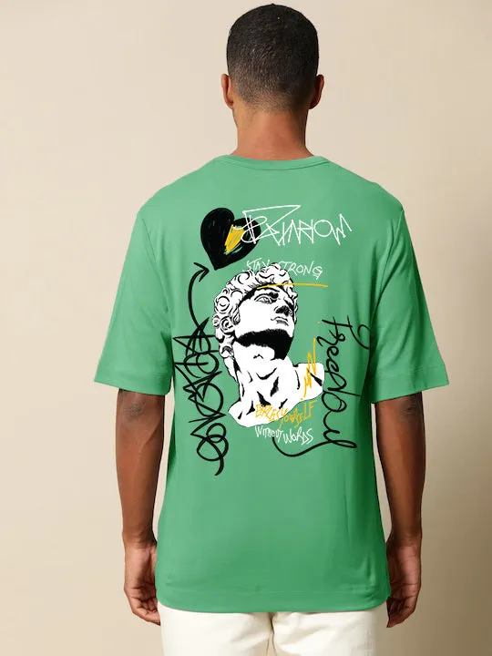 Stay Strong Green Oversized Back Back Graphic Printed Tshirt