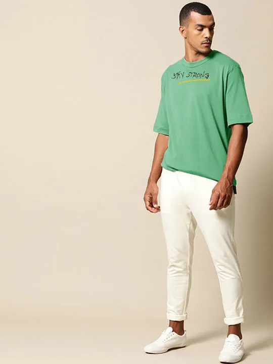 Stay Strong Green Oversized Back Back Graphic Printed Tshirt