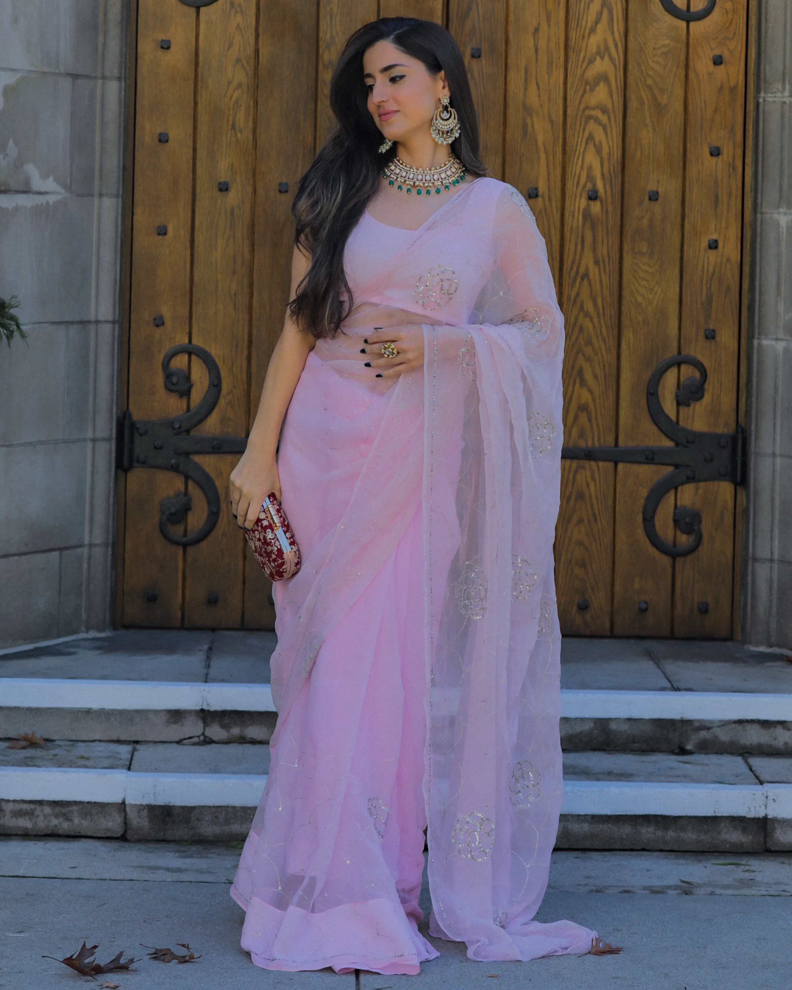 Strawberry Punch Pure Chiffon Saree