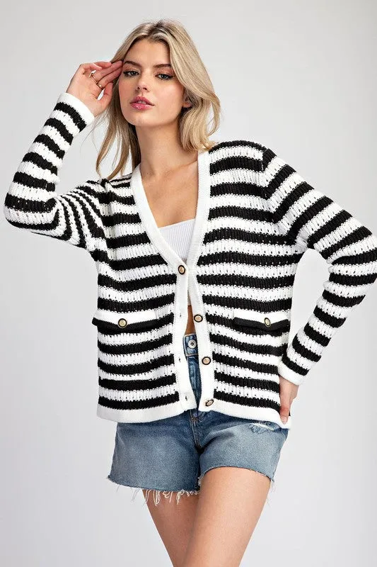 Striped Cardigan - Black
