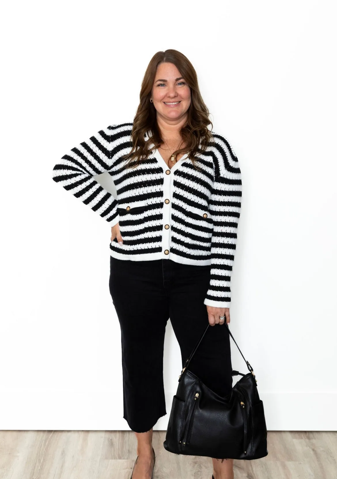 Striped Cardigan - Black