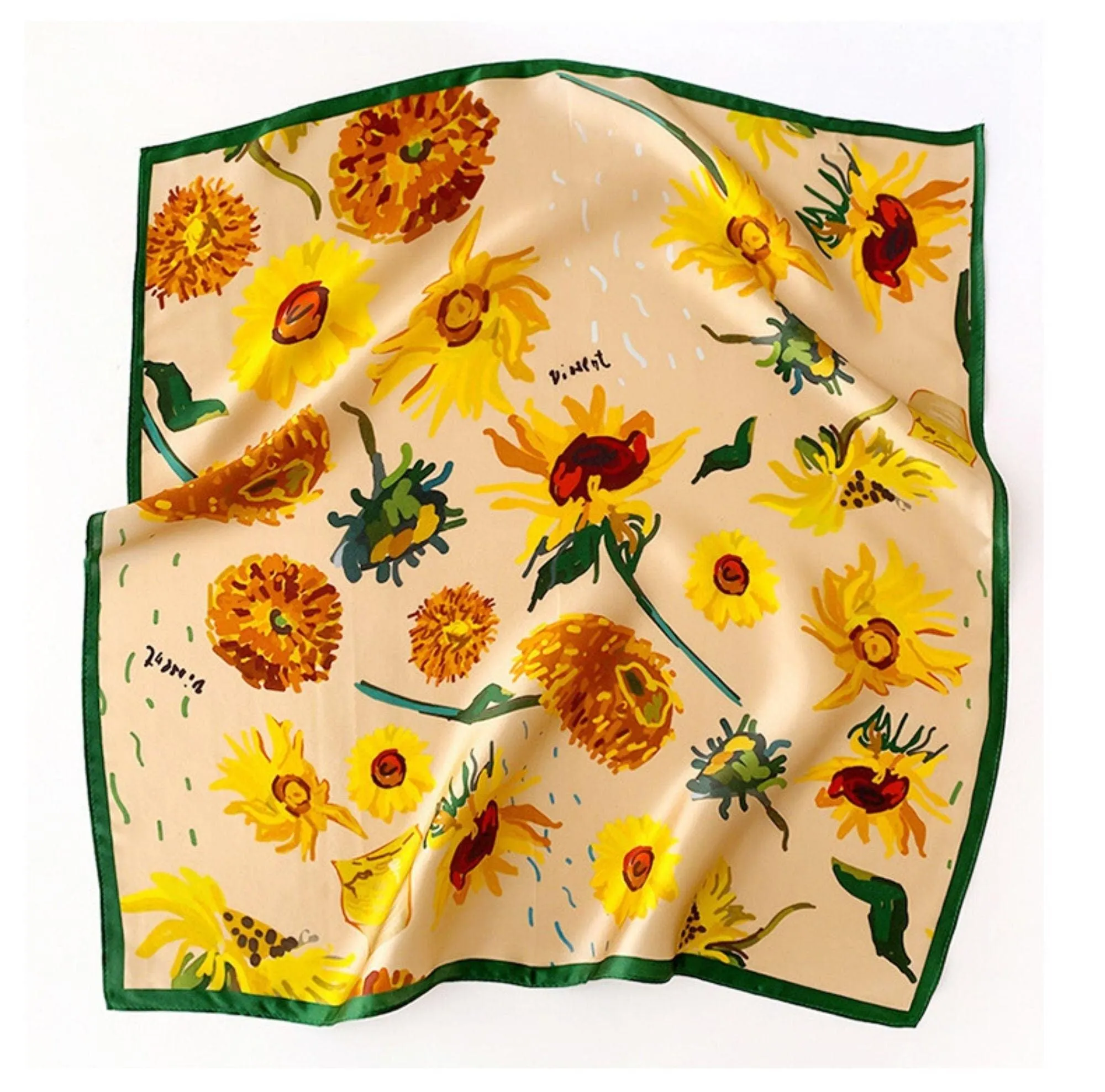 Sunflower pattern 100% mulberry Silk Scarf/Silk head scarf/Silk hair scarf/Silk neck scarf/Mother's Day Gifts/Bag Accessory/Gift for her