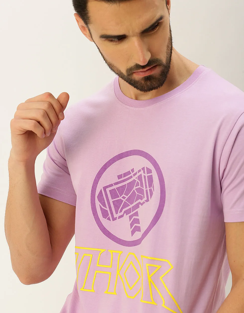 Thor Lilac Regular Fit Chest Graphic Printed Tshirt