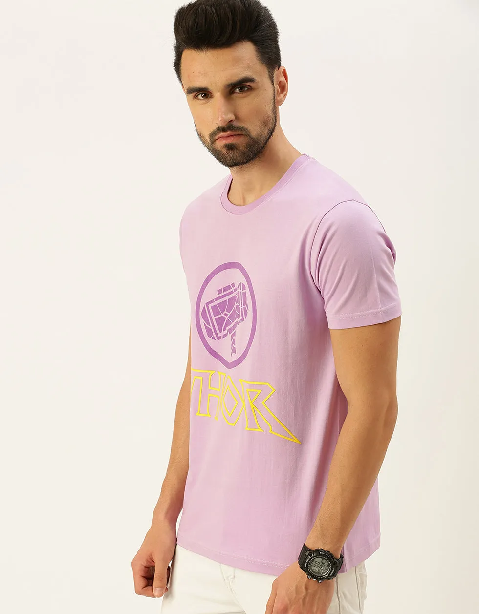 Thor Lilac Regular Fit Chest Graphic Printed Tshirt