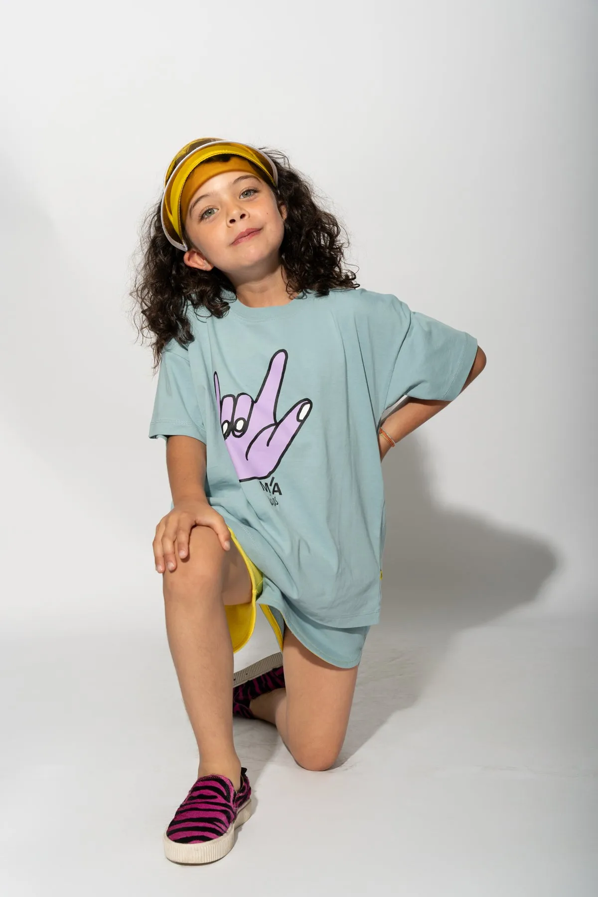 TURQUOISE HAND PRINT T-SHIRT