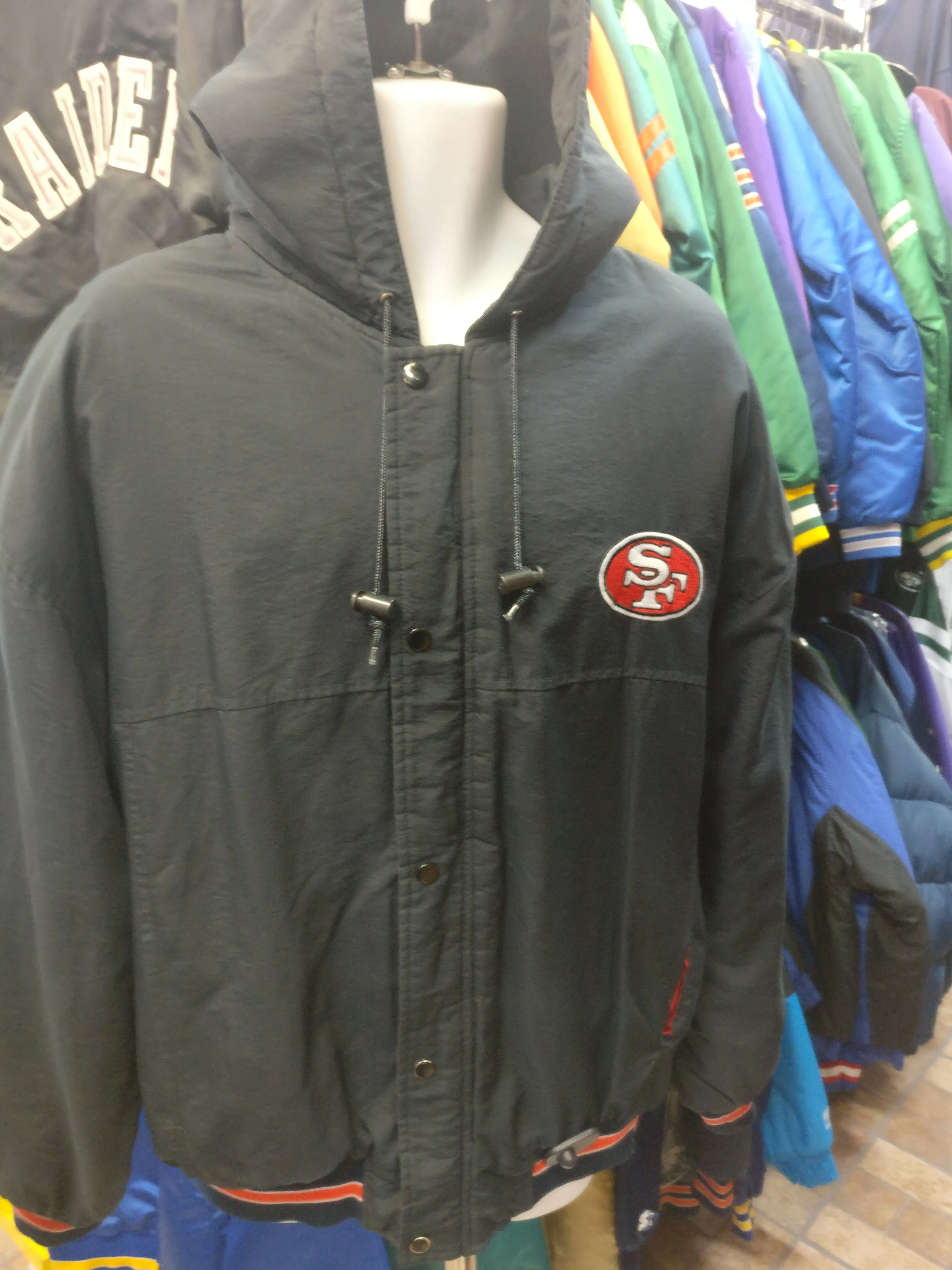 Vintage 90s SAN FRANCISCO 49ers NFL Back Patch Starter Hooded Jacket L