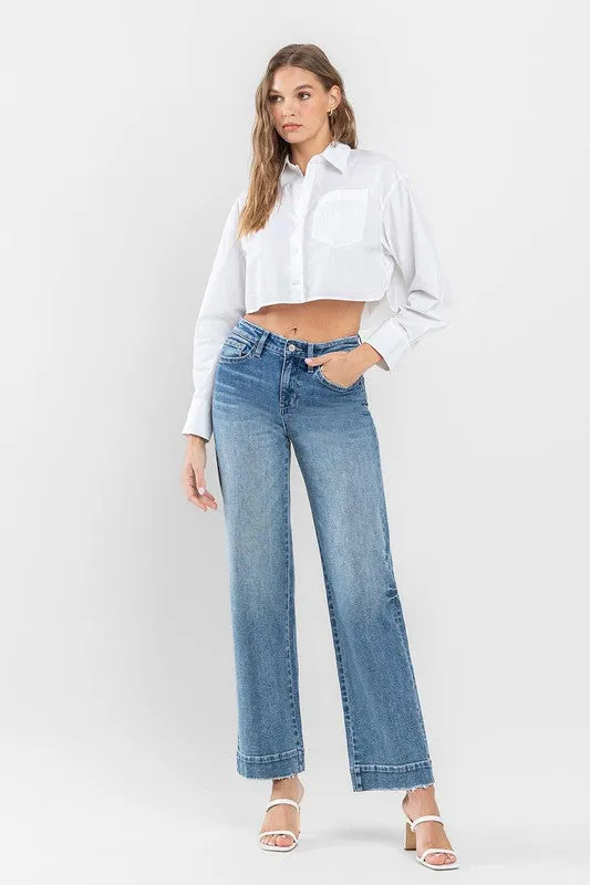 Wide Leg Jeans with Trouser Hem Detail