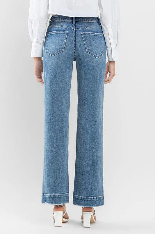 Wide Leg Jeans with Trouser Hem Detail