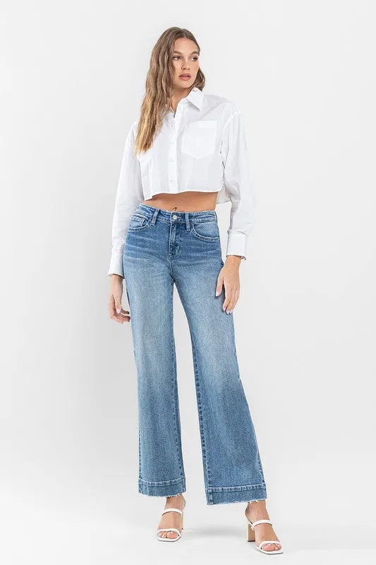 Wide Leg Jeans with Trouser Hem Detail