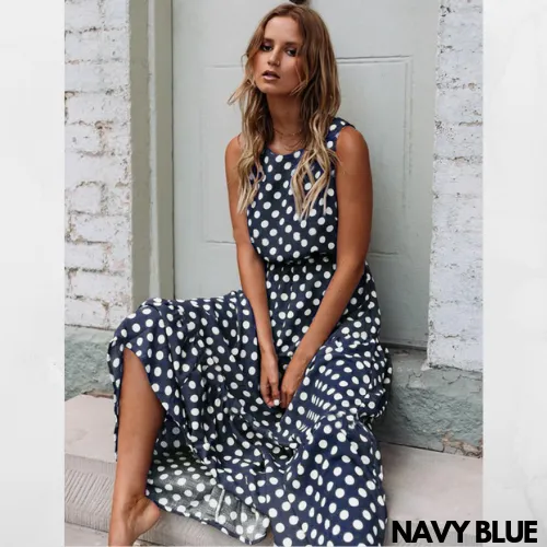 Women Dotted Long Flowing Summer Dress