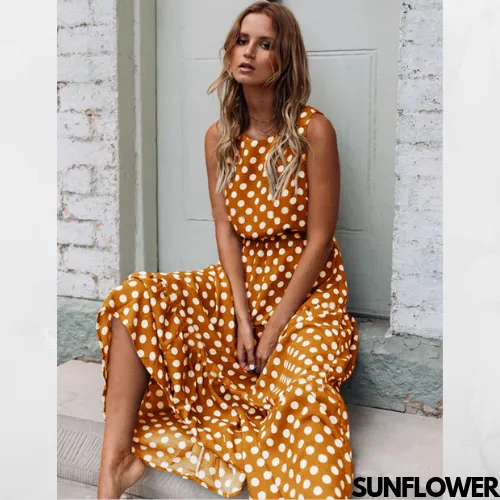Women Dotted Long Flowing Summer Dress