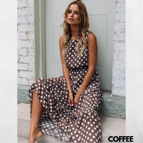 Women Dotted Long Flowing Summer Dress