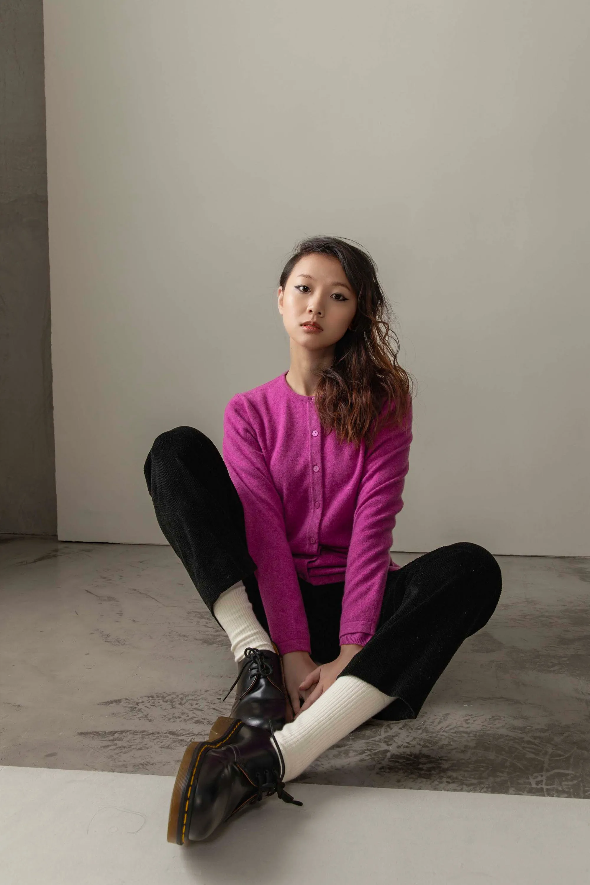 Women's Cashmere High Button Cardigan - Raspberry