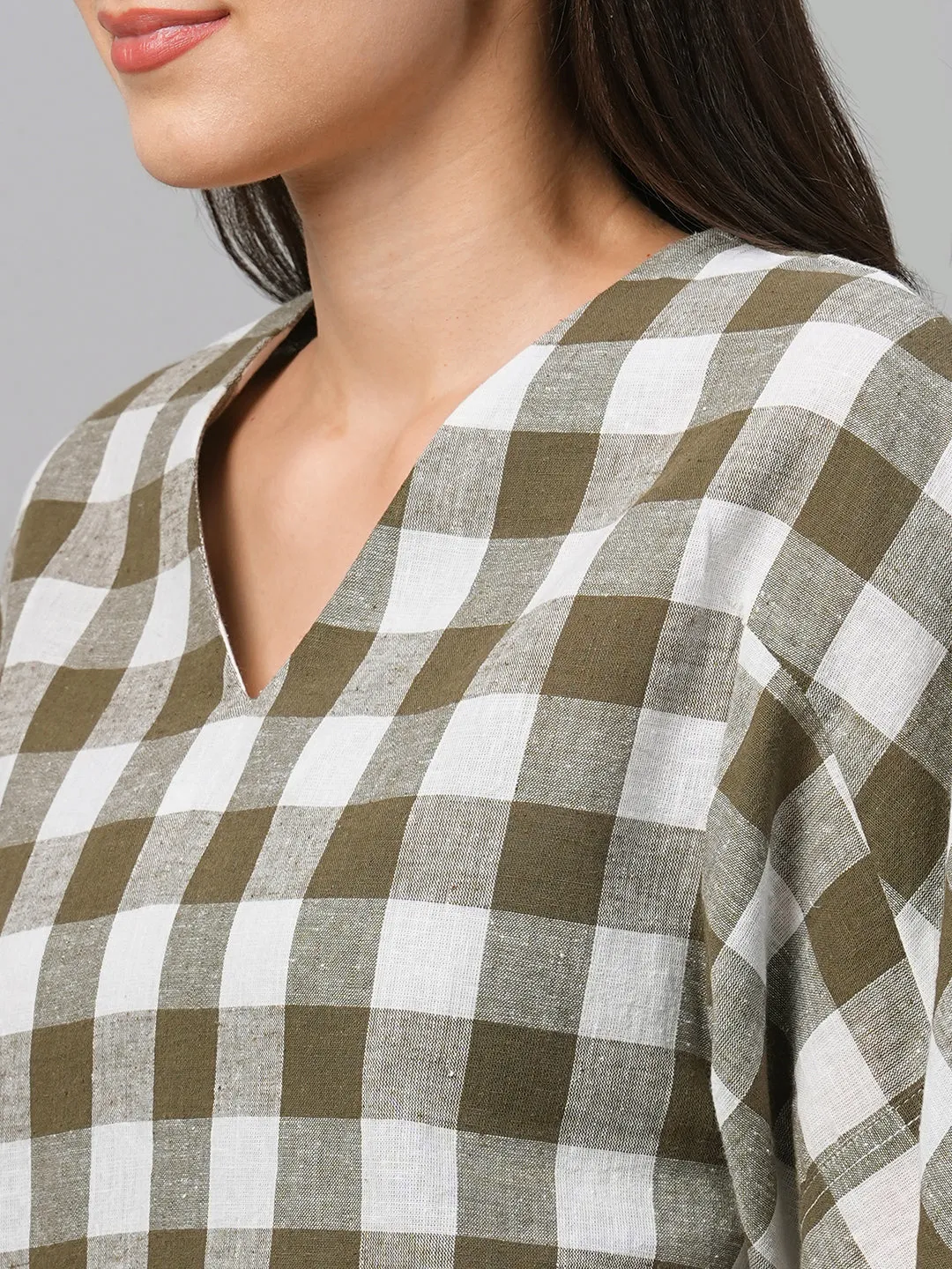 Women's Olive Cotton Linen Regular Fit Blouse