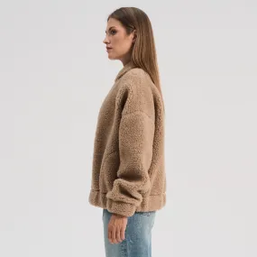 Women's Plush Bomber Jacket - 100% Wool - Tan (XS-L) *Returning 2025